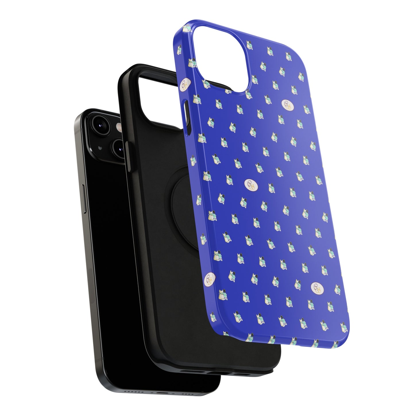 CTS Blue - repeat pattern boy and dog, Impact-Resistant Phone Cases by artist Marie Frederique