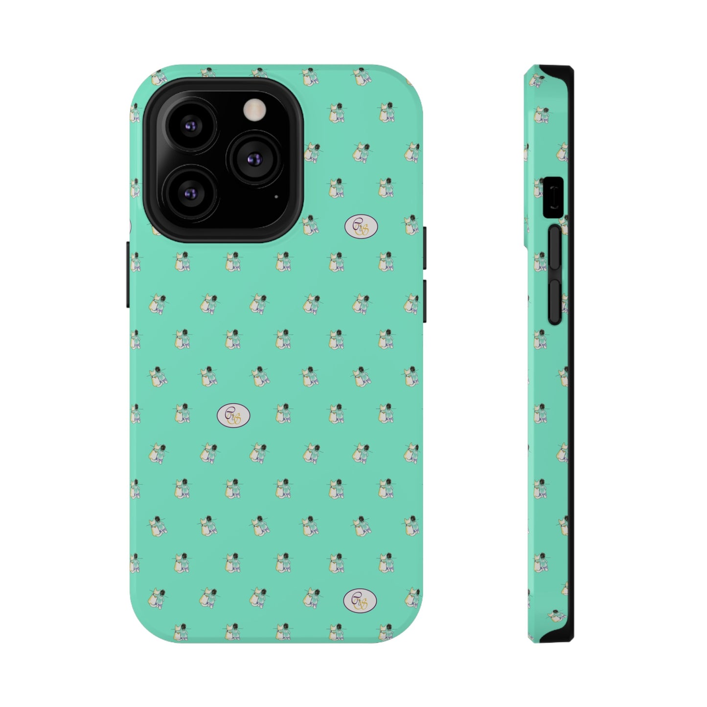 CTS Aqua - repeat pattern boy and dog, Impact-Resistant Phone Cases by artist Marie Frederique