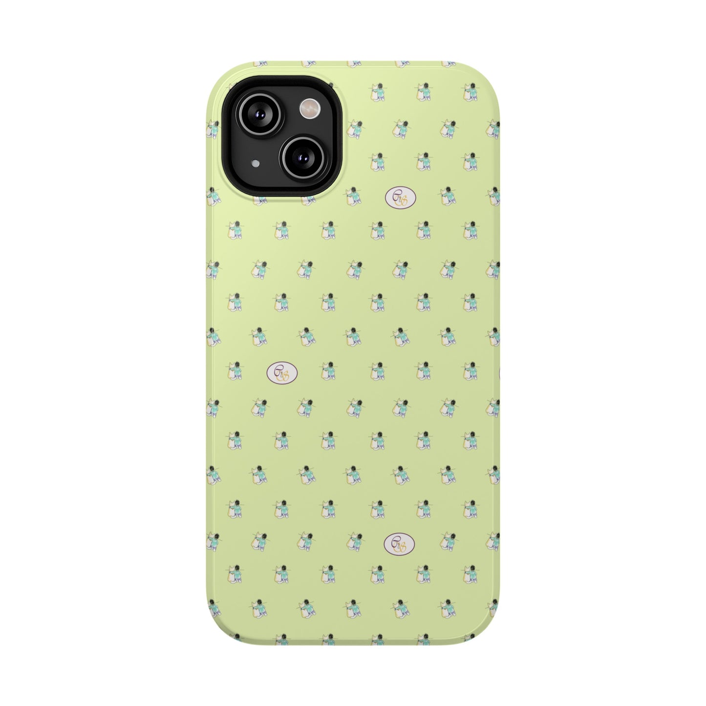 CTS Light Green - repeat pattern boy and dog, Impact-Resistant Phone Cases by artist Marie Frederique