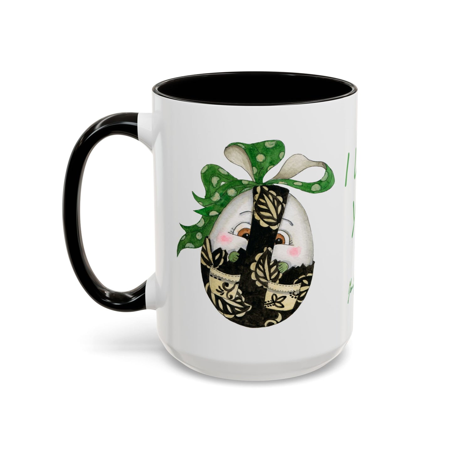 Whimsical Mugs with I Love You Egg Design - Valentine's Day/Easter Gift by artist Marie Frederique