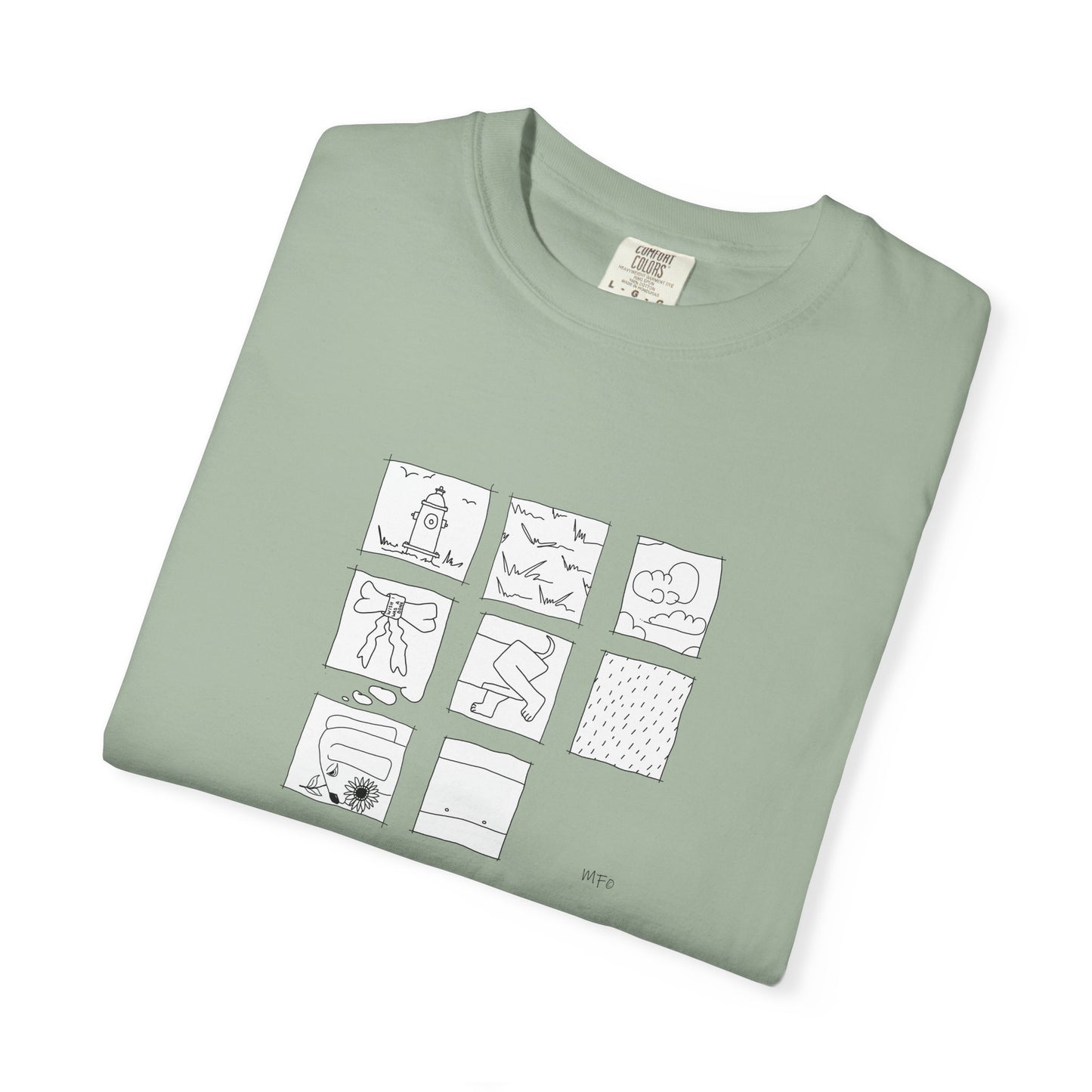 Dachshund Graphic T-Shirt — Minimalist Nine-Panel Illustration Tee by artist Marie Frederique
