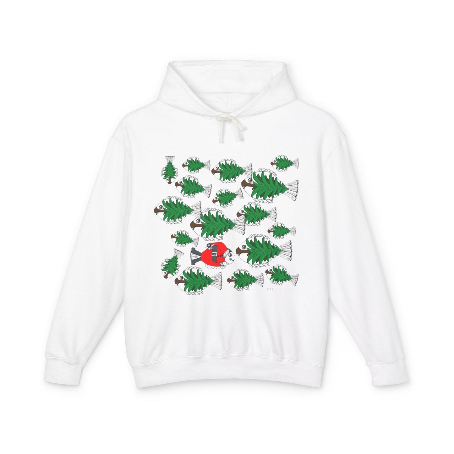 Christmas Hoodie - Santa Swimming Against Trees of Fish. Lightweight Unisex Hooded Sweatshirt