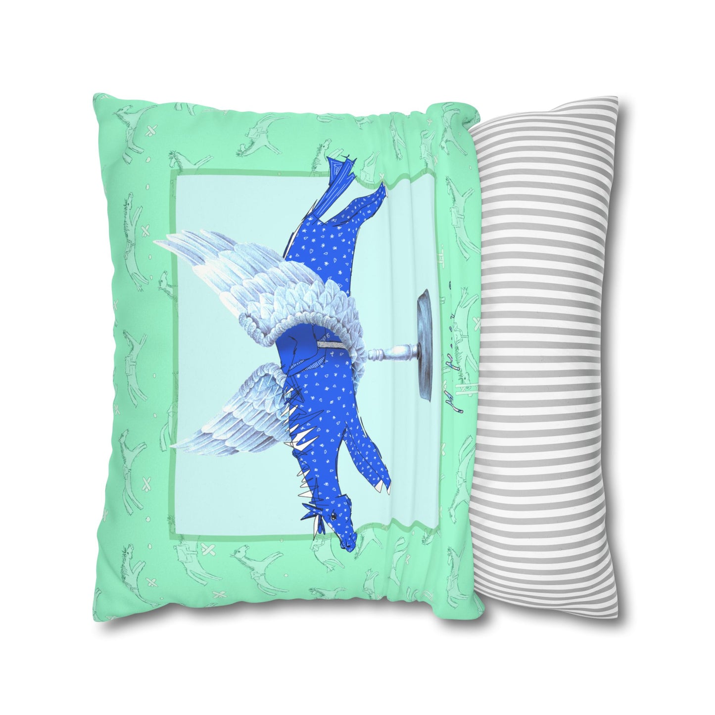 Winged Blue Horse Faux Suede Pillowcase — Decorative Square Throw Pillow Cover by artist Marie Frederique