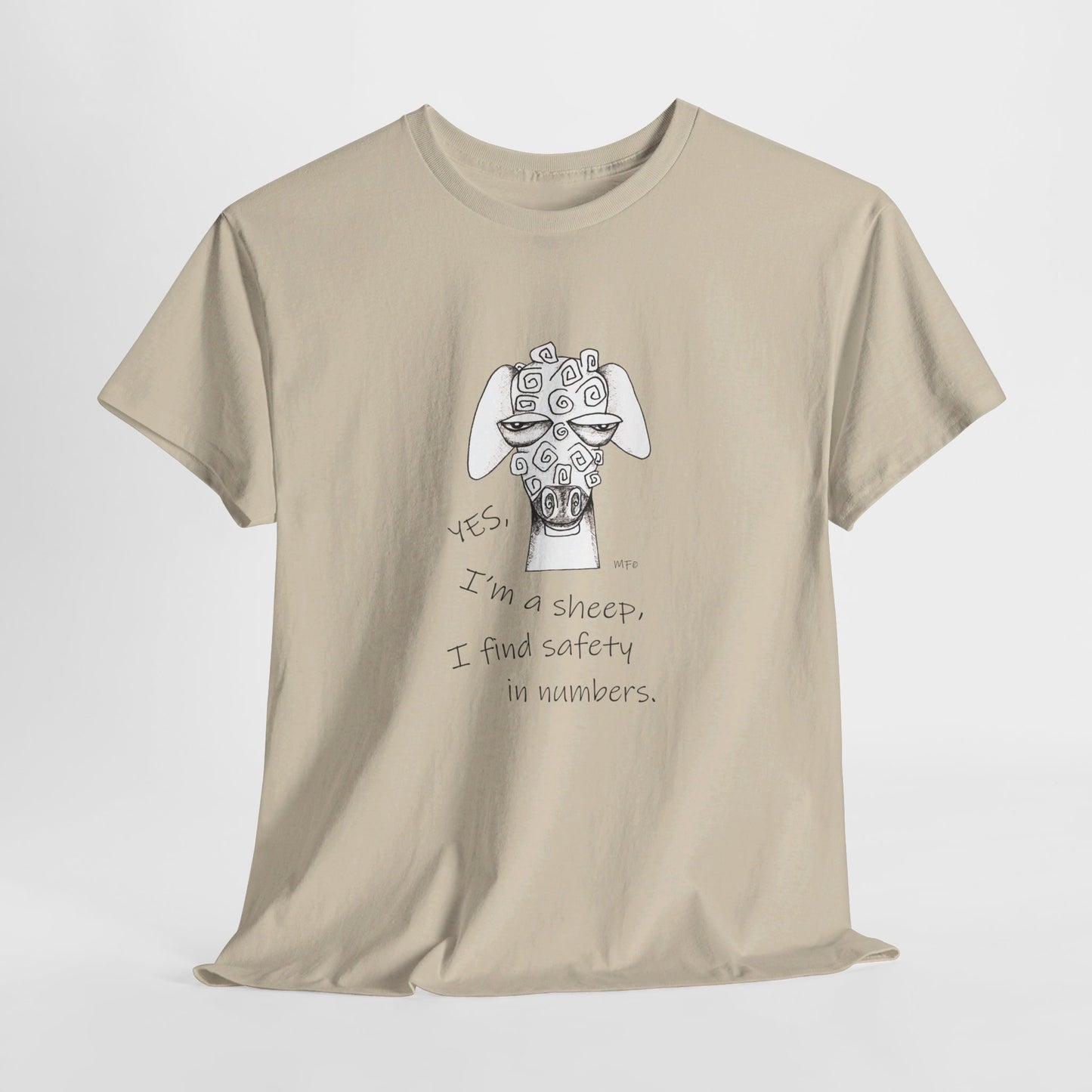 Sheep Lovers - Safety in Numbers. Unisex Heavy Cotton Tee by artist Marie Frederique