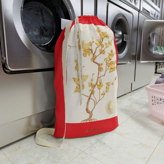 Floral Golden Money Tree Laundry Bag — Drawstring Laundry Sack by artist Marie Frederique