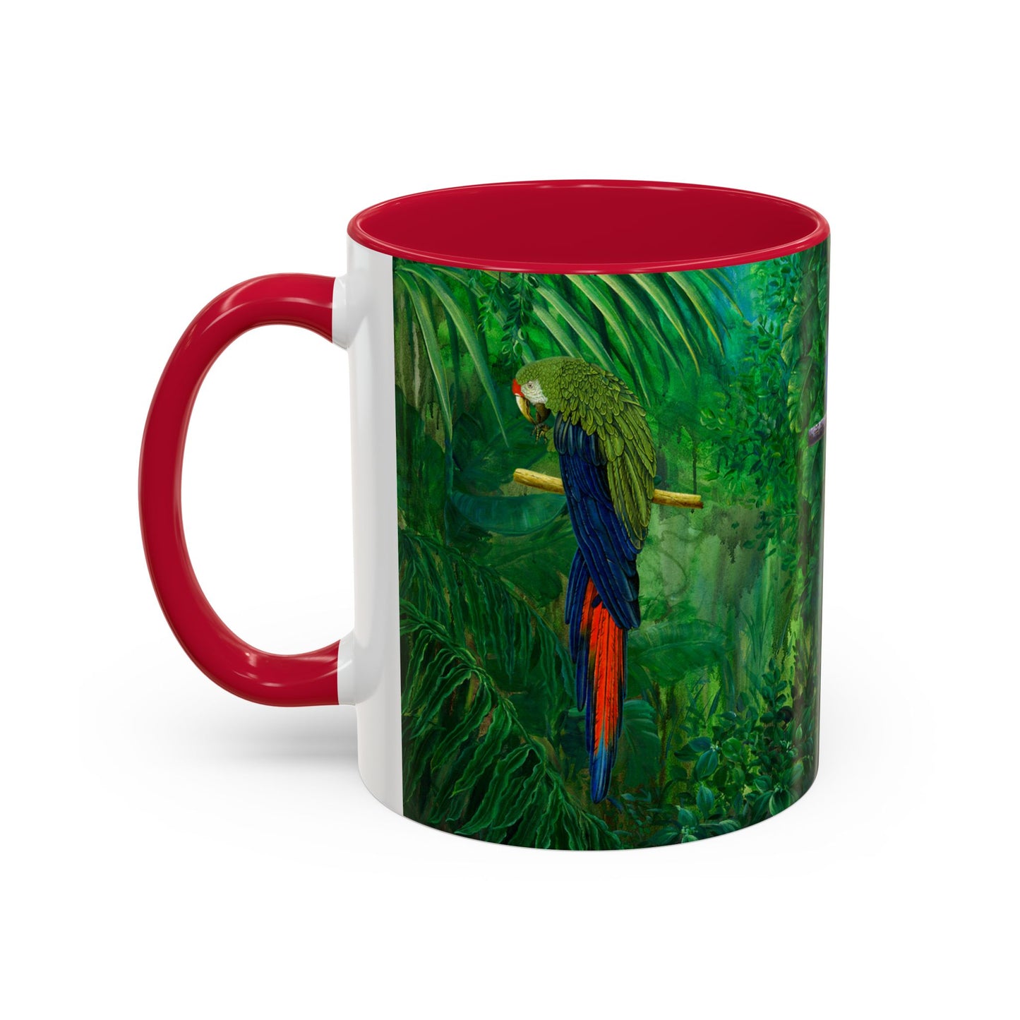 Parrots in Jungle Forest & Blue Iris mug by Artist Marie Frederique