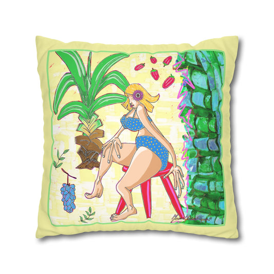 Tropical Pin-Up (Pillowcase only) Beach Bikini Faux Suede Square Pillow by artist Marie Frederique