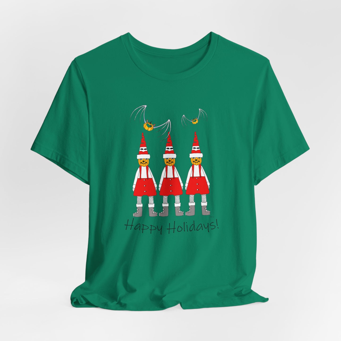 Holiday Pumpkin Santas - Unisex Short Sleeve Tee by artist Marie Frederique