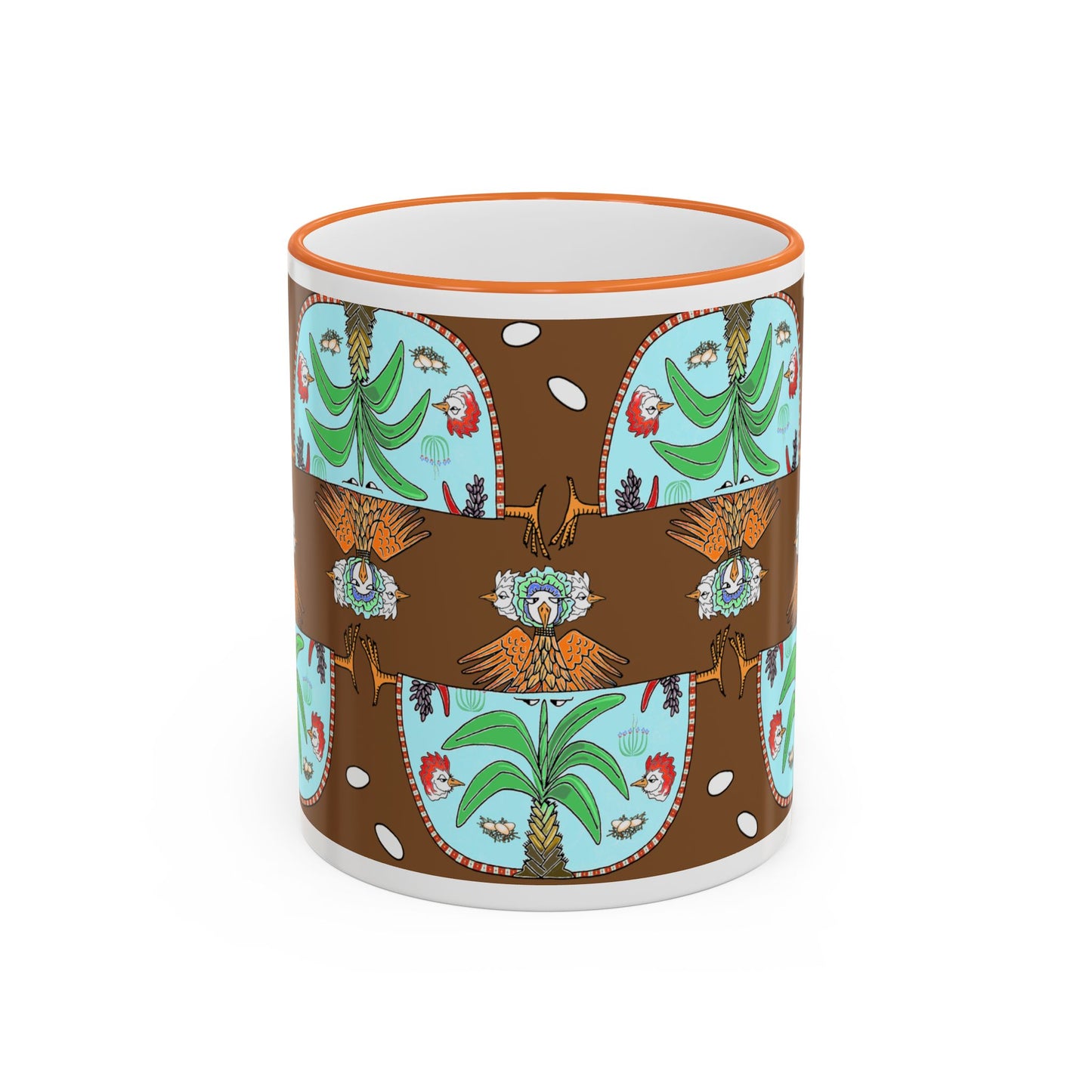 Chic Chick Tropical Palm Pattern Accent Mug - Ceramic Coffee Cup (11oz/15oz) by artist Marie Frederique
