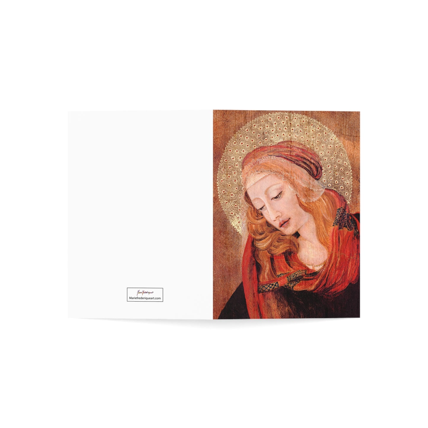 Madonna Icon blank inside Greeting Cards in reds, browns and gold (1, 10, 30, and 50pcs) by Artist Marie Frederique