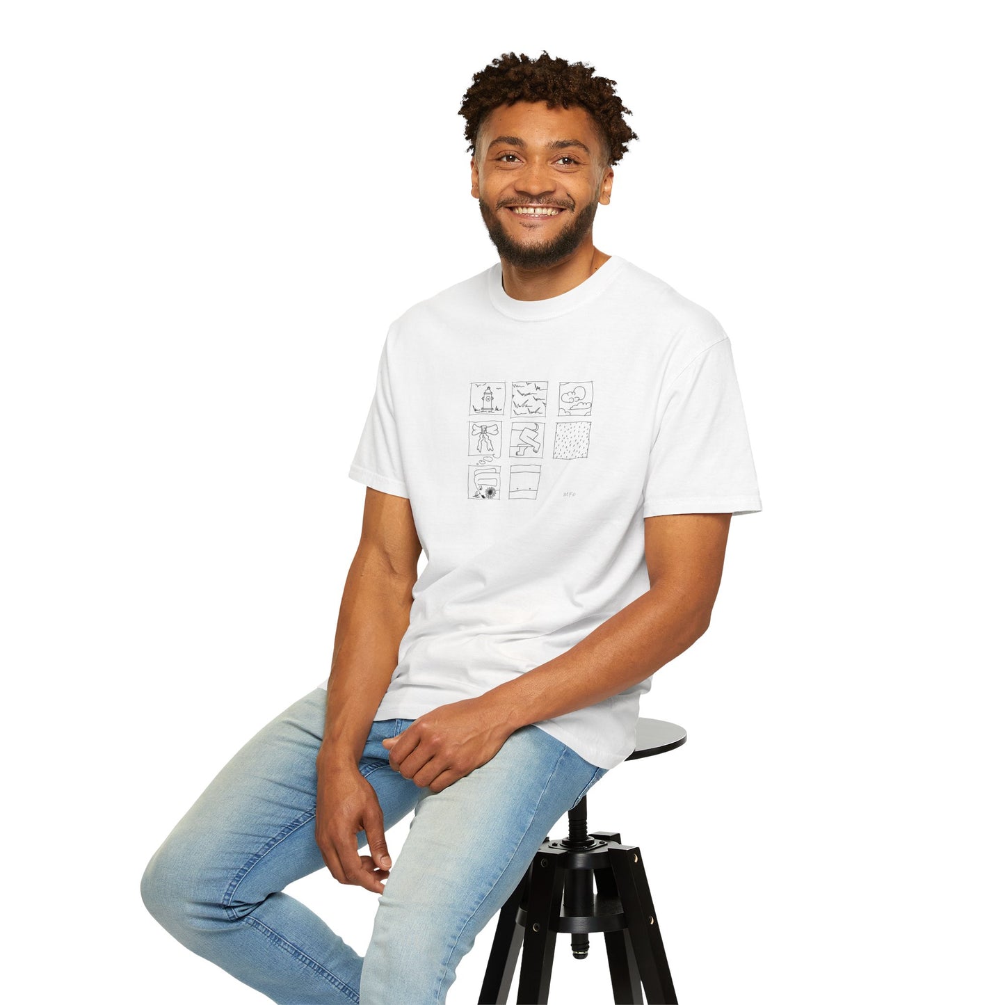 Dachshund Graphic T-Shirt — Minimalist Nine-Panel Illustration Tee by artist Marie Frederique