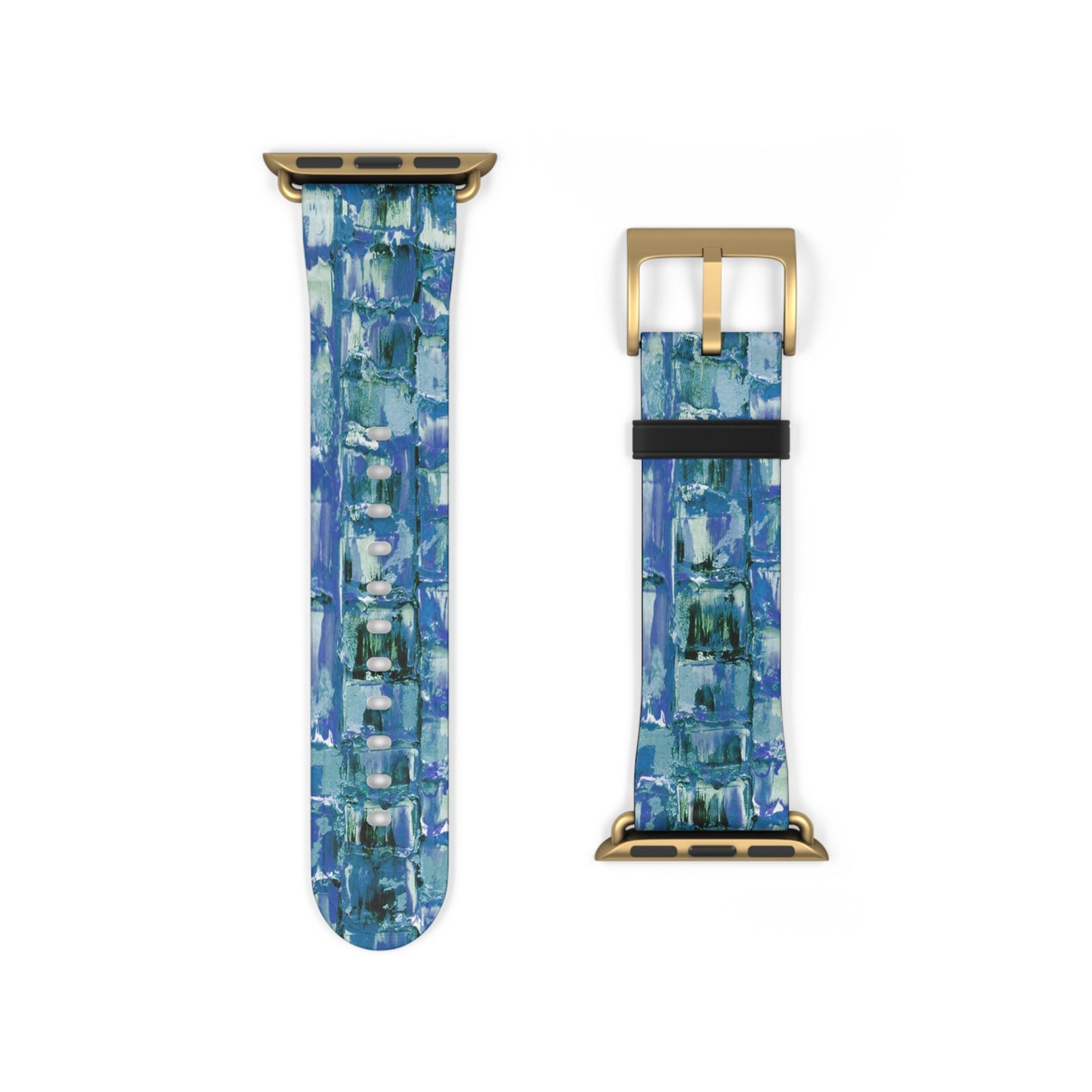 Abstract Series, Fun Blue & White toned pallet knife faux leather Watch Band by artist Marie Frederique