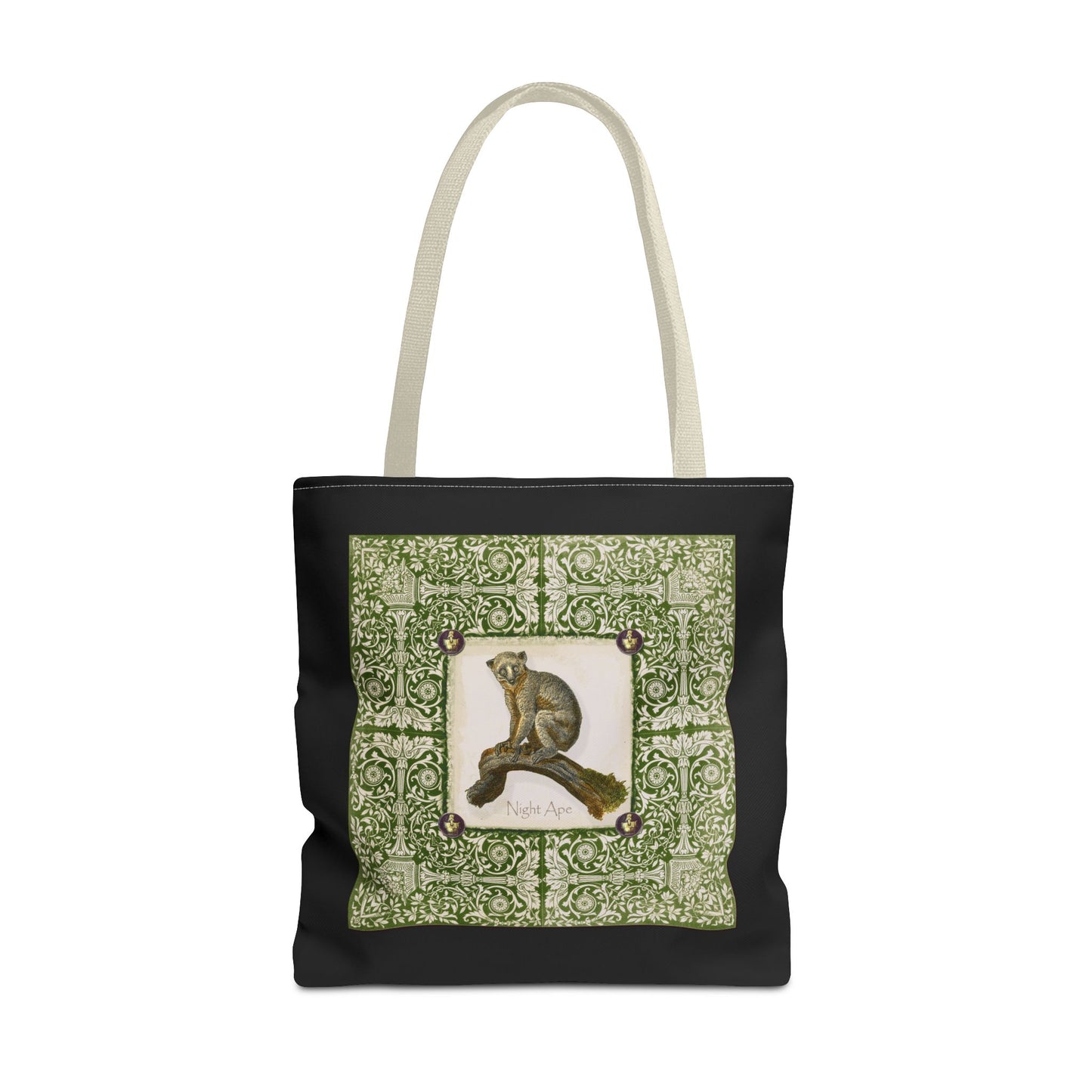 Bush Baby (Pookie), green on black Tote Bag by artist Marie Frederique