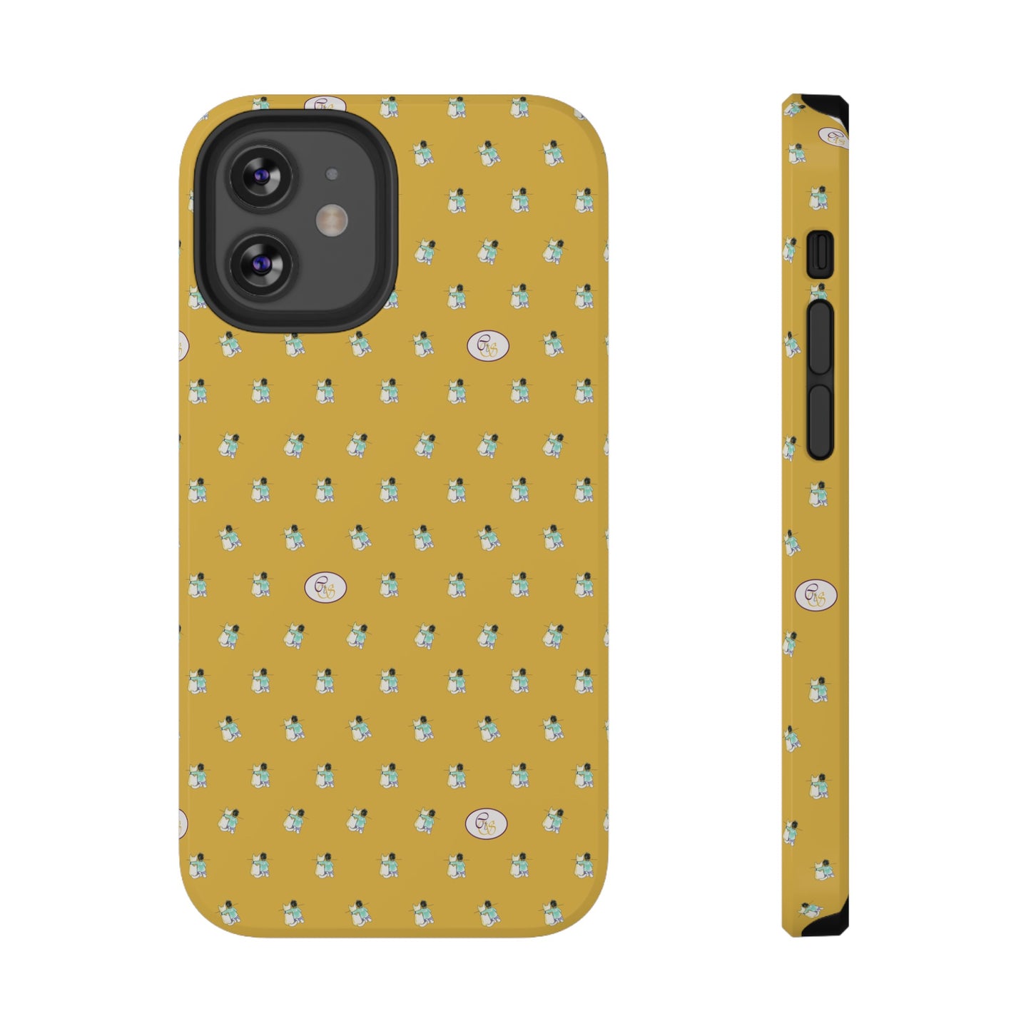 CTS Gold - repeat pattern boy and dog, Impact-Resistant Phone Cases by artist Marie Frederique