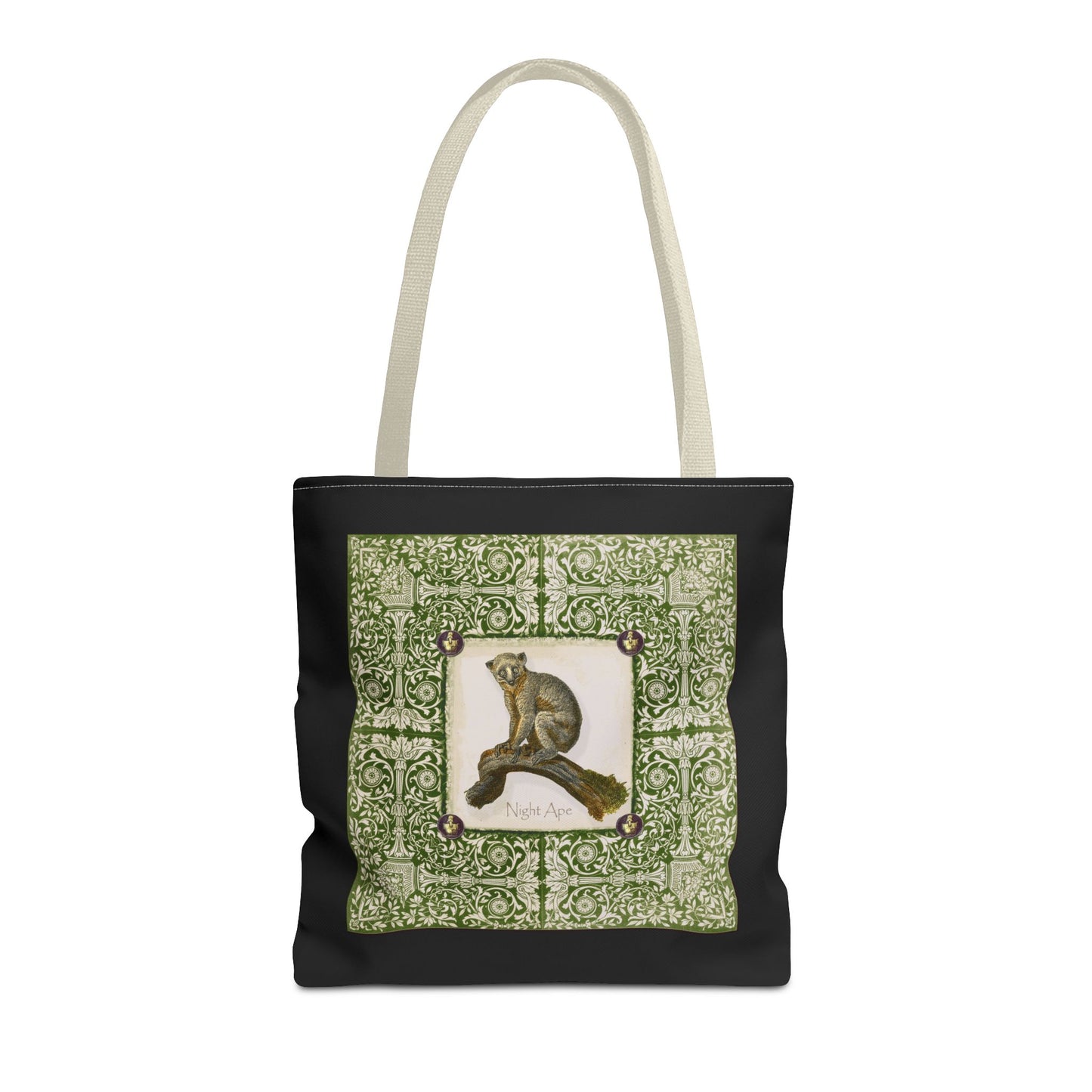 Bush Baby (Pookie), green on black Tote Bag by artist Marie Frederique