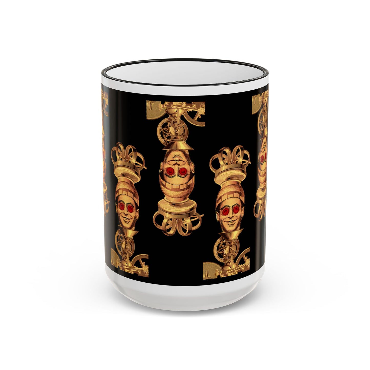 Gold Skull Pattern Accent Rim Mug – Gothic Baroque Coffee Cup by artist Marie Frederique