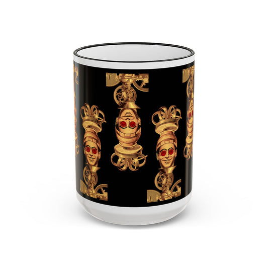 Gold Skull Pattern Accent Rim Mug – Gothic Baroque Coffee Cup by artist Marie Frederique