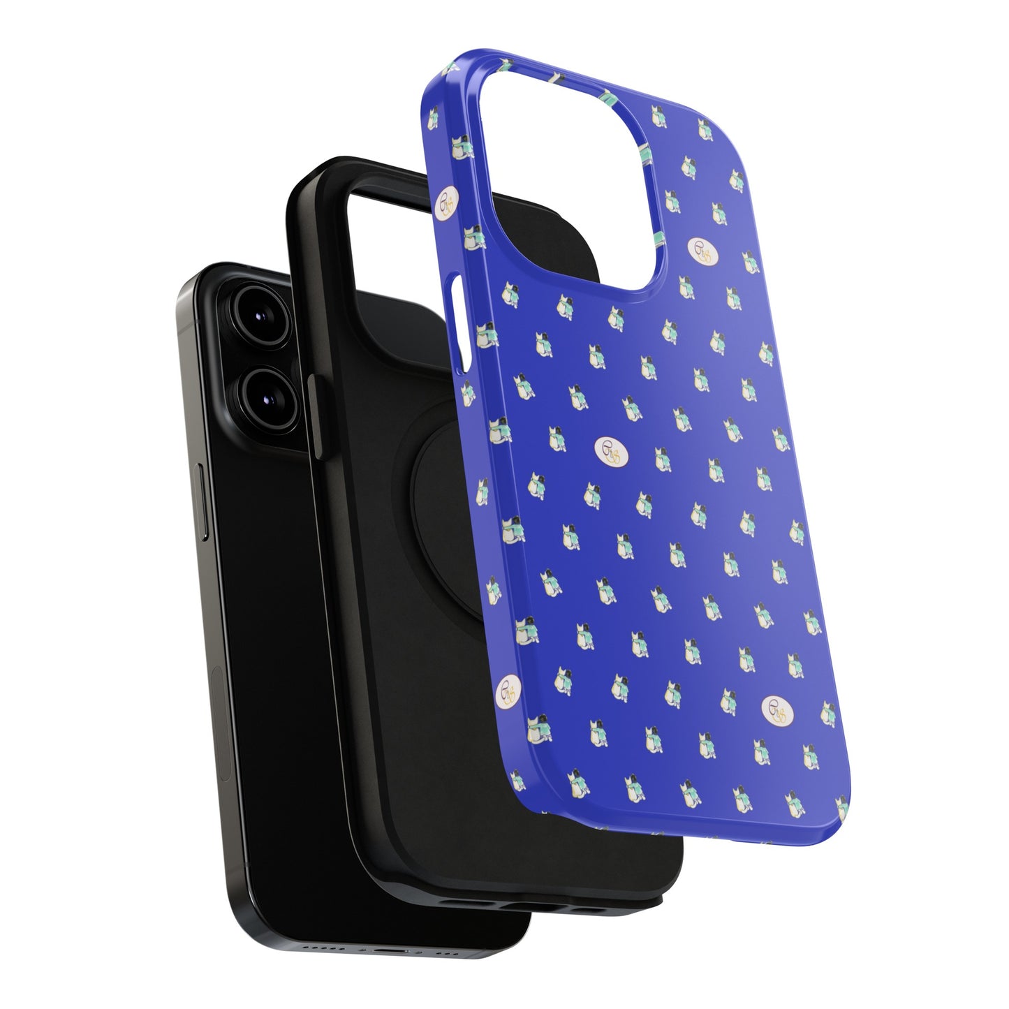 CTS Blue - repeat pattern boy and dog, Impact-Resistant Phone Cases by artist Marie Frederique