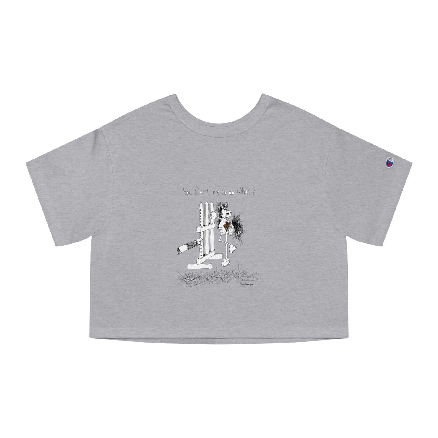 You want me to do what? A horse's point of view - Equestrian cropped T-shirt by Artist Marie Frederique