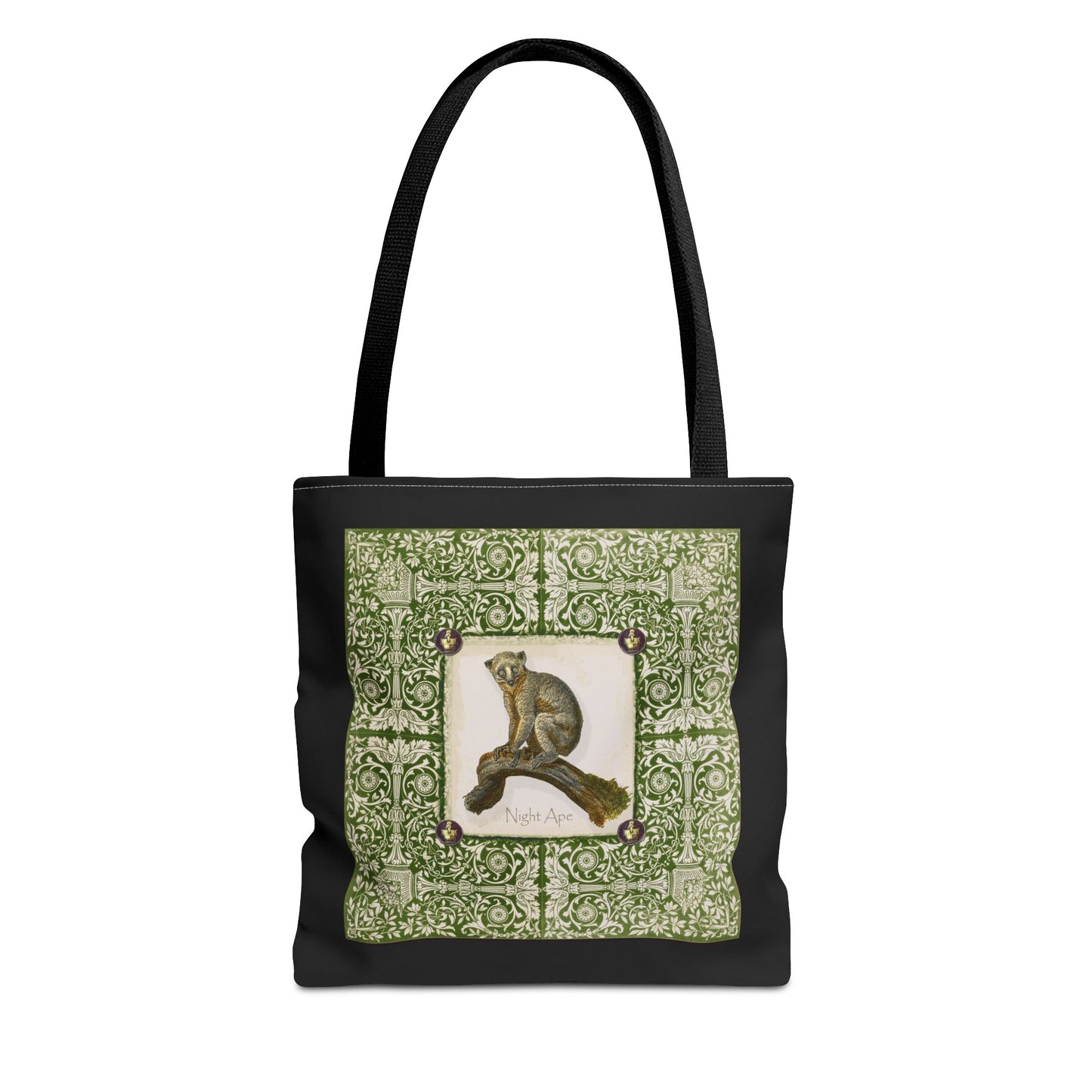 Bush Baby (Pookie), green on black Tote Bag by artist Marie Frederique