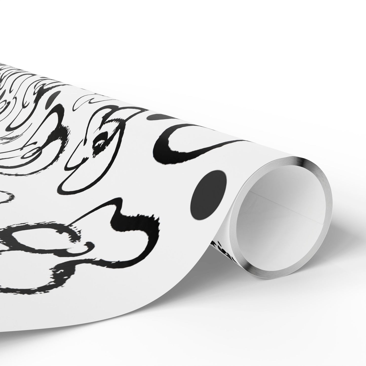 Floral Doodle brush Wrapping Paper Roll — Black & White Pattern by artist Marie Frederique