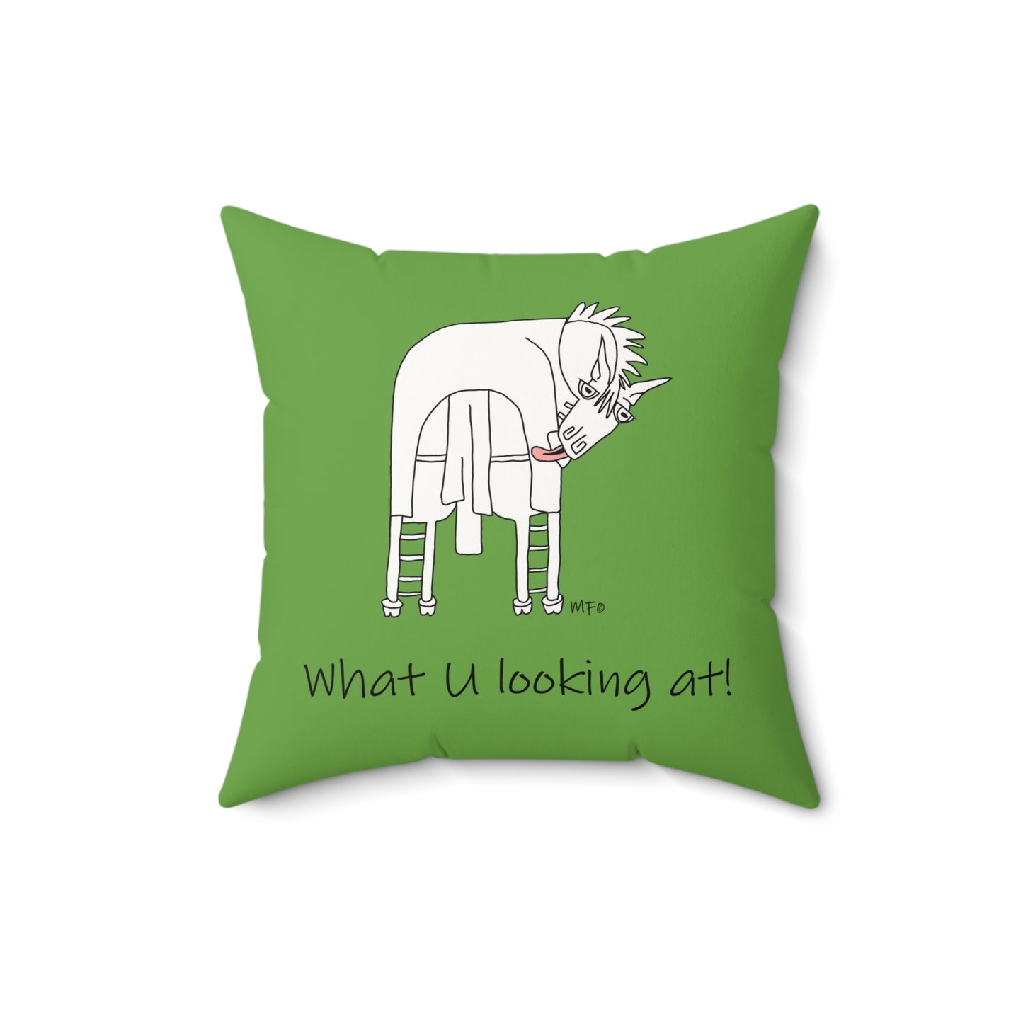 Equestrian Funny, Faux Suede Pillow - "What U Looking At!" Decor by artist Marie Frederique