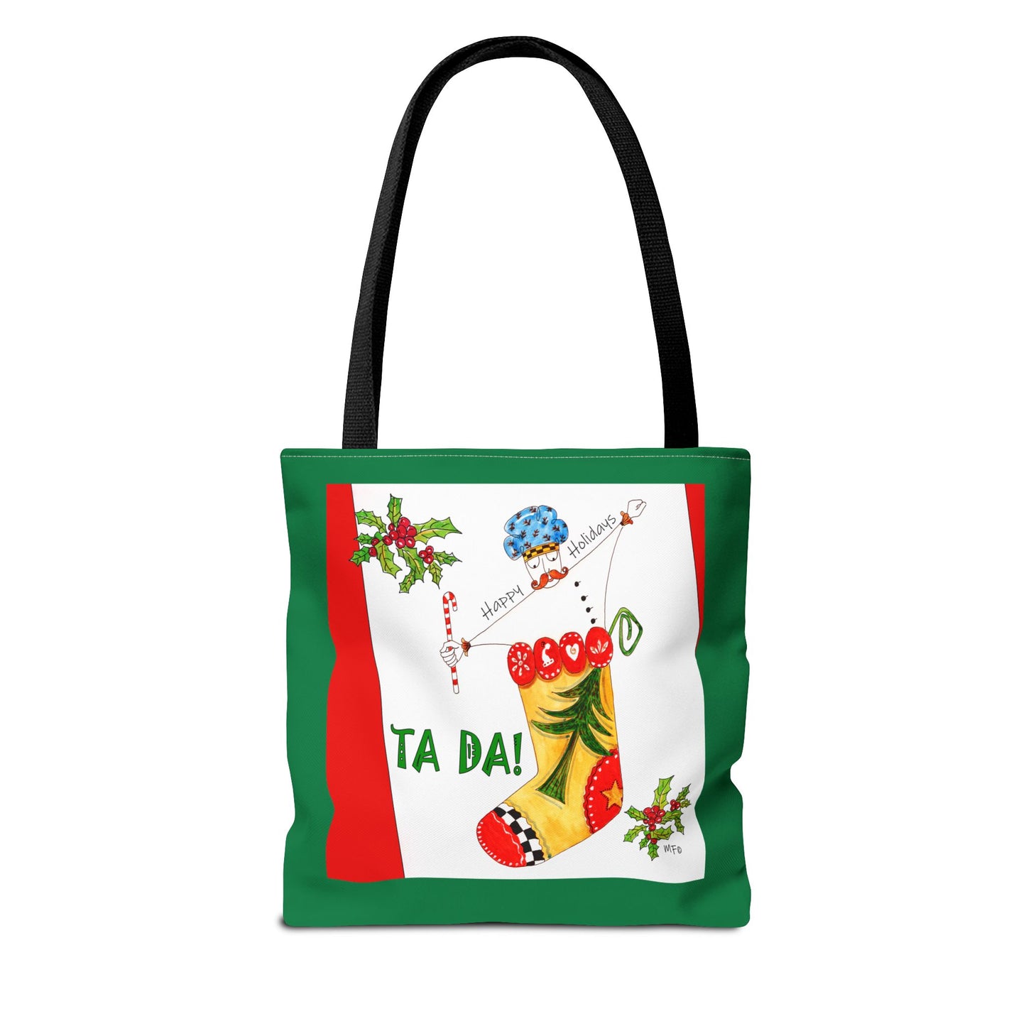 Christmas Stocking Tote Bag – 'Ta Da!' Holiday Gift & Shopping Tote by artist Marie Frederique