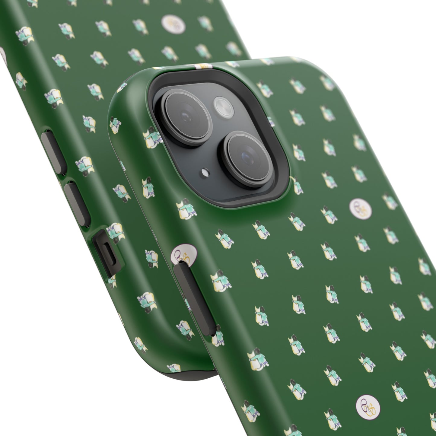 CTS Green - repeat pattern boy and dog, Impact-Resistant Phone Cases by artist Marie Frederique