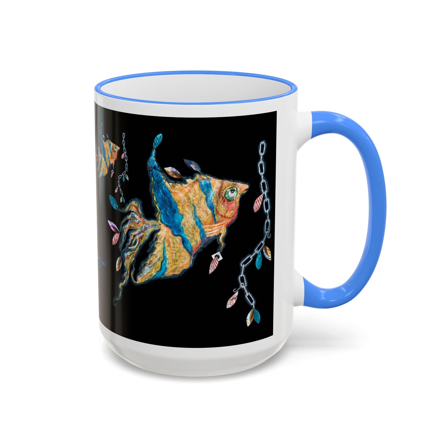Angel Fish Artistic Sea Creature - Accent Rim Mug 11oz & 15oz by artist Marie Frederique