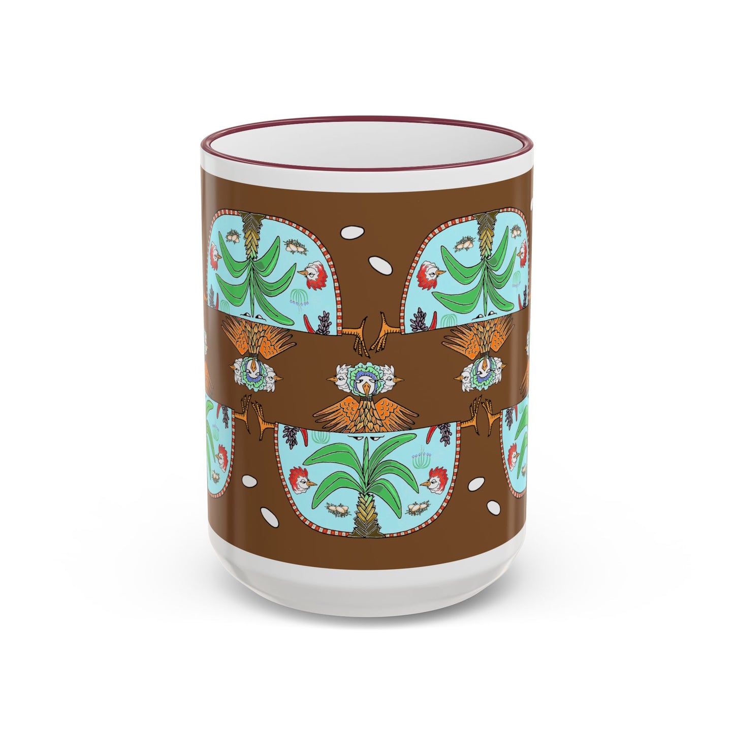 Chic Chick Tropical Palm Pattern Accent Mug - Ceramic Coffee Cup (11oz/15oz) by artist Marie Frederique