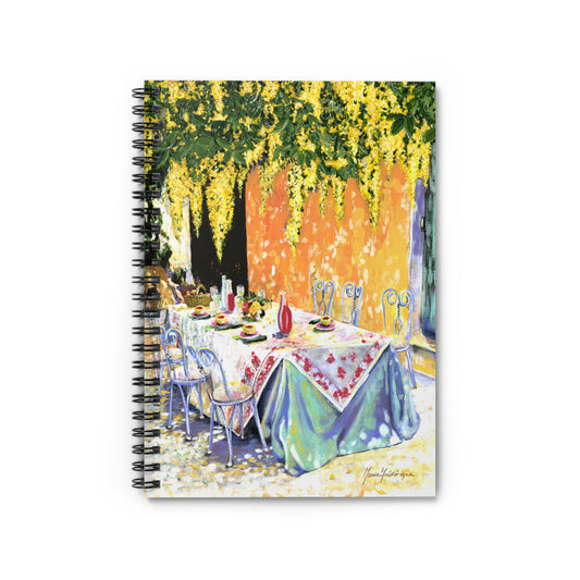 My happy place summer patio - Spiral Notebook - Ruled Line by artist Marie Frederique