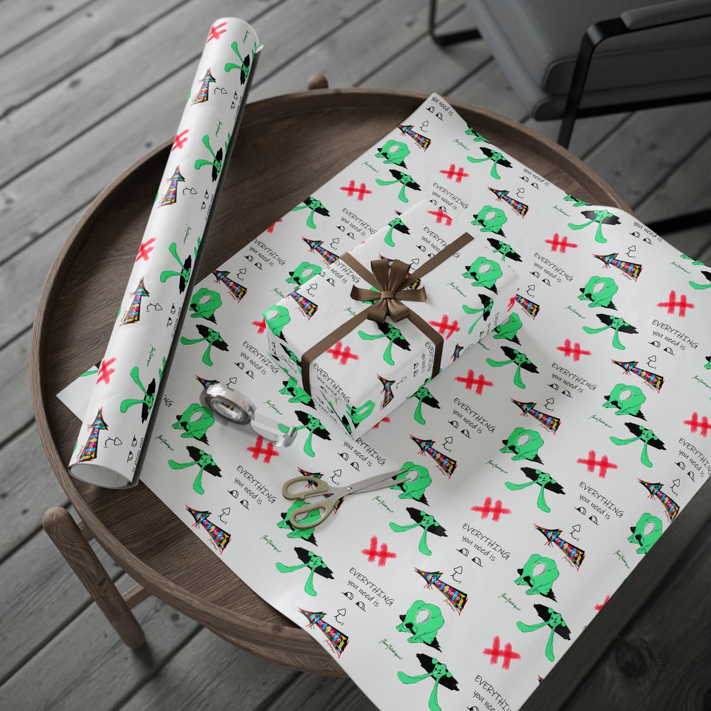 Wrapping Paper - Down the Rabbit hole Pattern with 'Everything You Need Is over there' Text by artist Marie Frederique