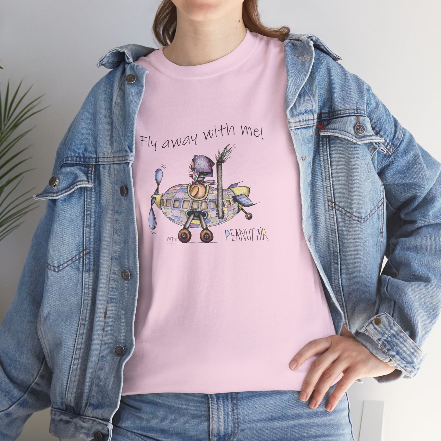 PEANUT AIR, "Fly away with me!" Unisex Heavy Cotton Tee by artist Marie Frederique (S - 5XL)