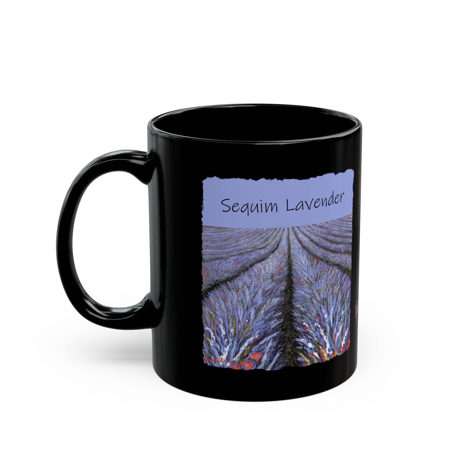 Lavender Field, Sequim - Black Mug (11oz, 15oz) by artist Marie Frederique