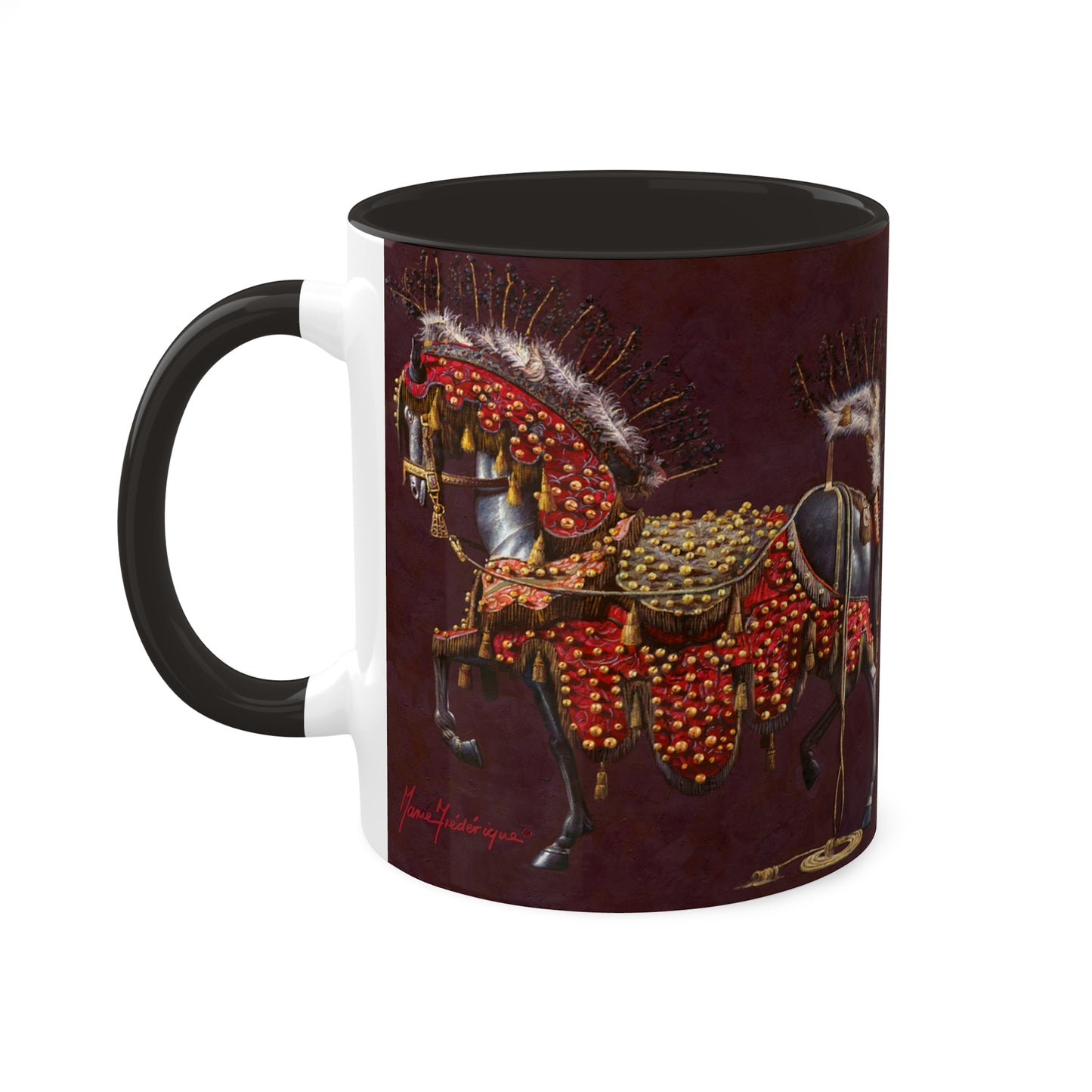 Horse in antique ceremonial red - Colorful Mugs, 11oz by Artist Marie Frederique