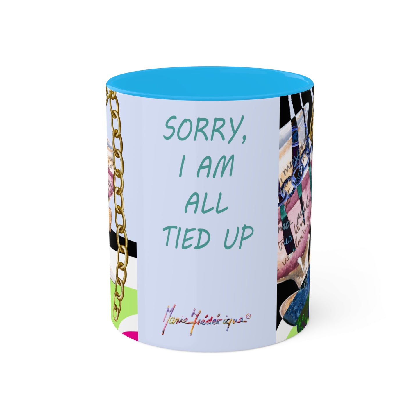 Haute Couture Colorful Mug in 4 color options of Black, Light Green, Light Blue and Pink 11oz By Artist Marie Frederique