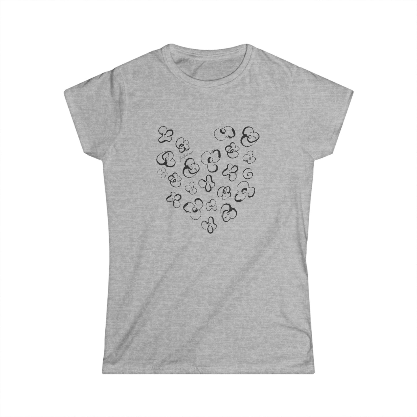 Black Floral Doodle Brush Pattern - Womans Tee by artist Marie Frederique