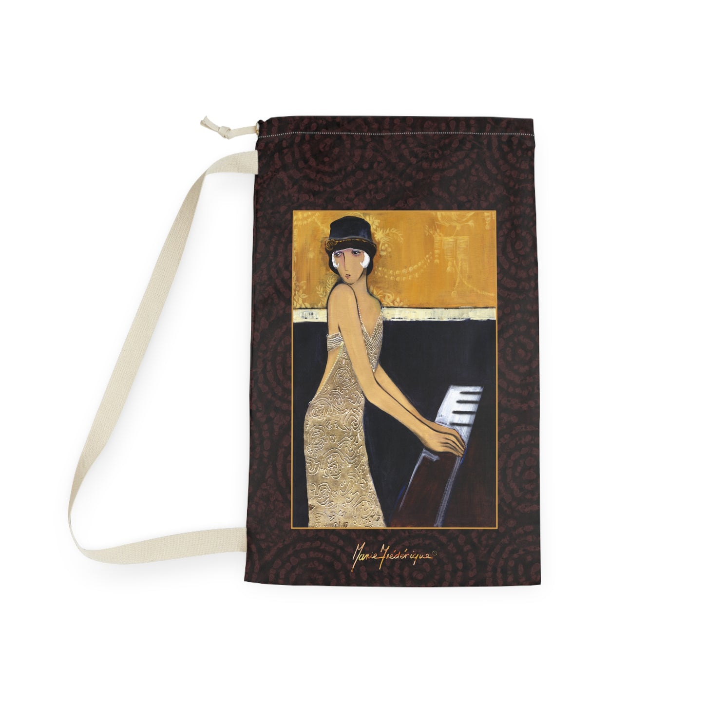 Vintage Jazz Pianist Laundry Bag —Designer Travel & Laundry Storage by artist Marie Frederique