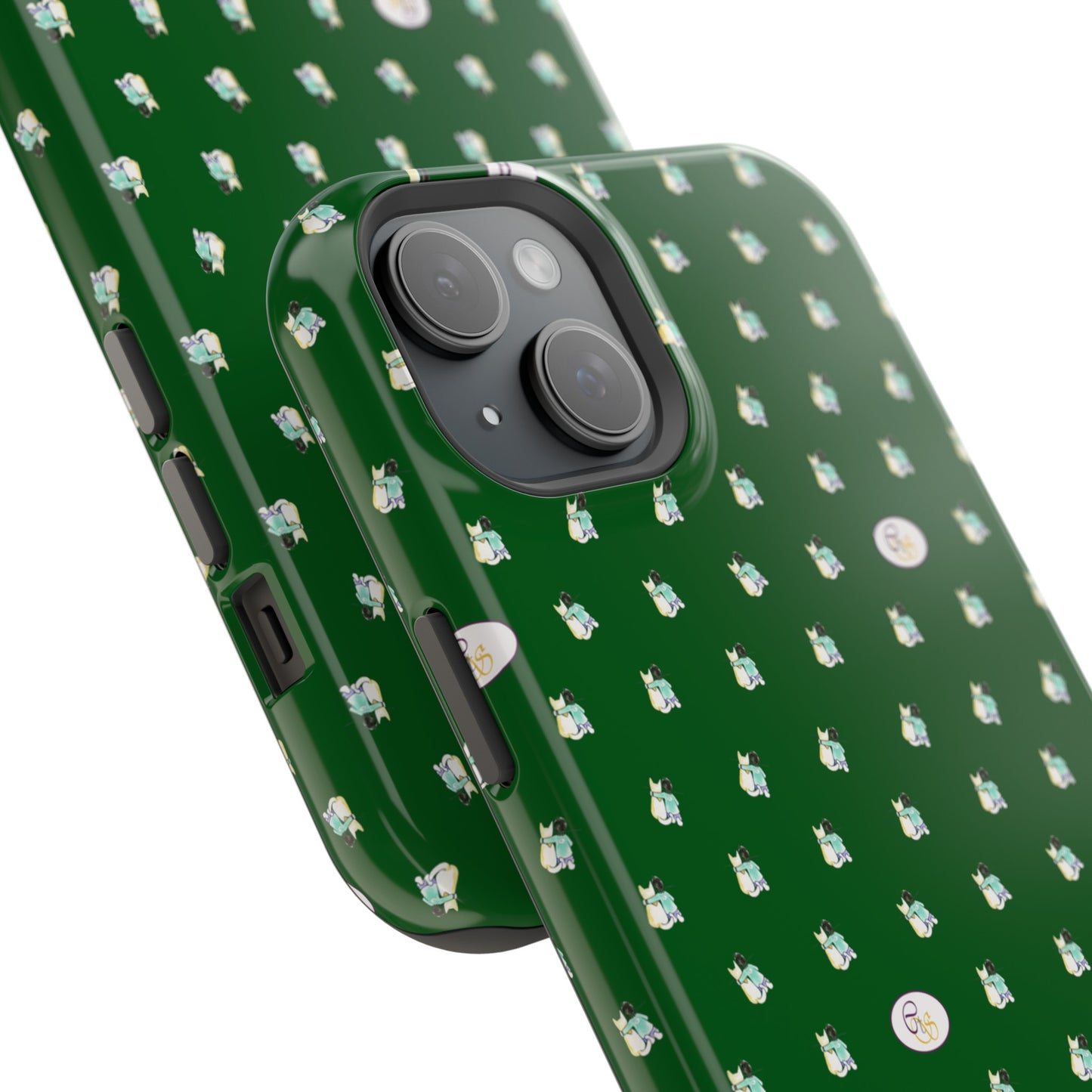 CTS Green - repeat pattern boy and dog, Impact-Resistant Phone Cases by artist Marie Frederique