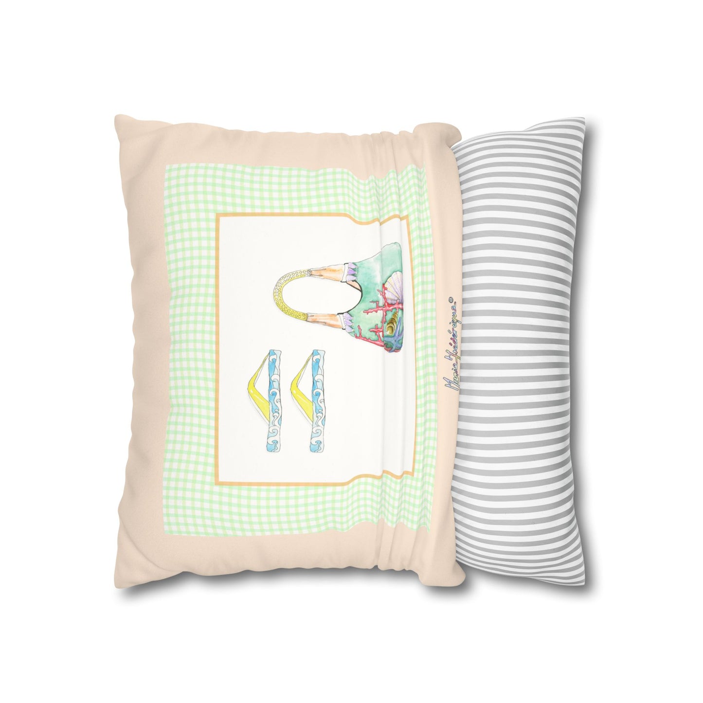 Coastal Vacation Tote and flip flop, Pattern Faux Suede Square Pillowcase by artist Marie Frederique