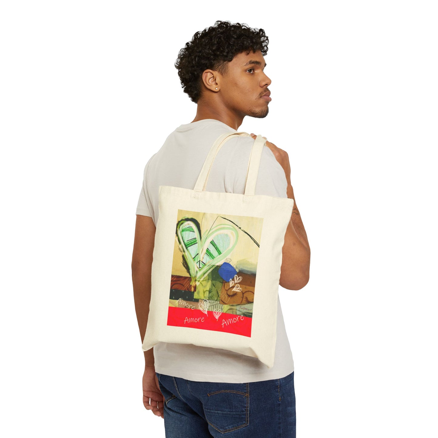 Amore Cotton Canvas Tote Bag Abstract Art printed on both sides by artist Marie Frederique