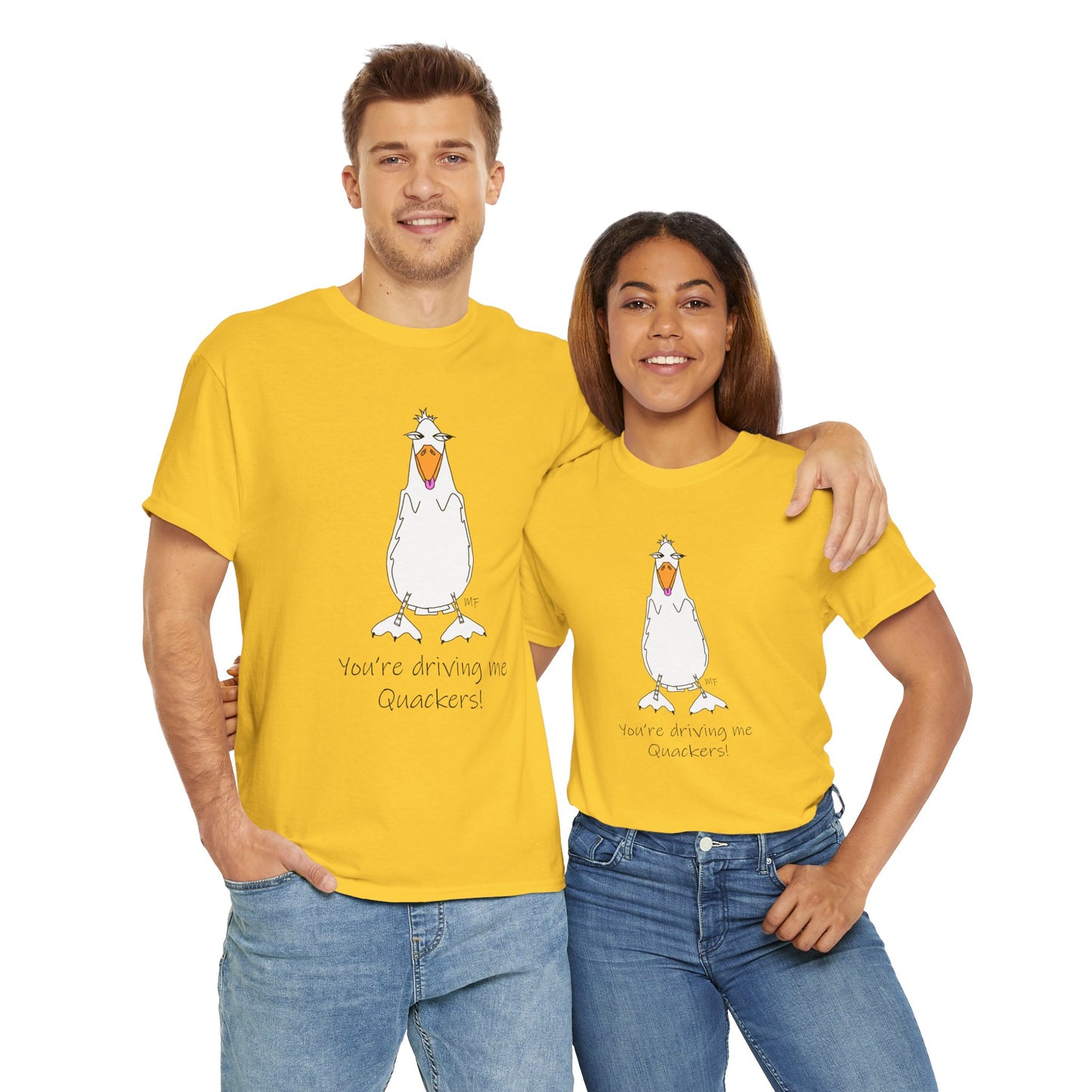 Duck lovers - You're Driving me Quackers! whimsical duck - Unisex Heavy Cotton Tee by artist Marie Frederique