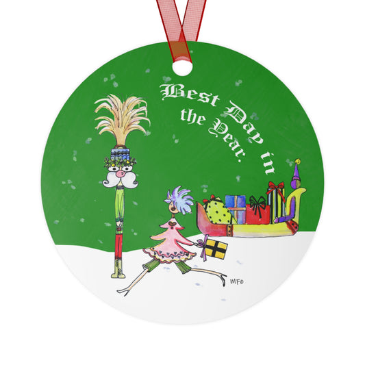 Christmas Ornament - Whimsical Christmas Character Metal Ornament, double sided by artist Marie Frederique