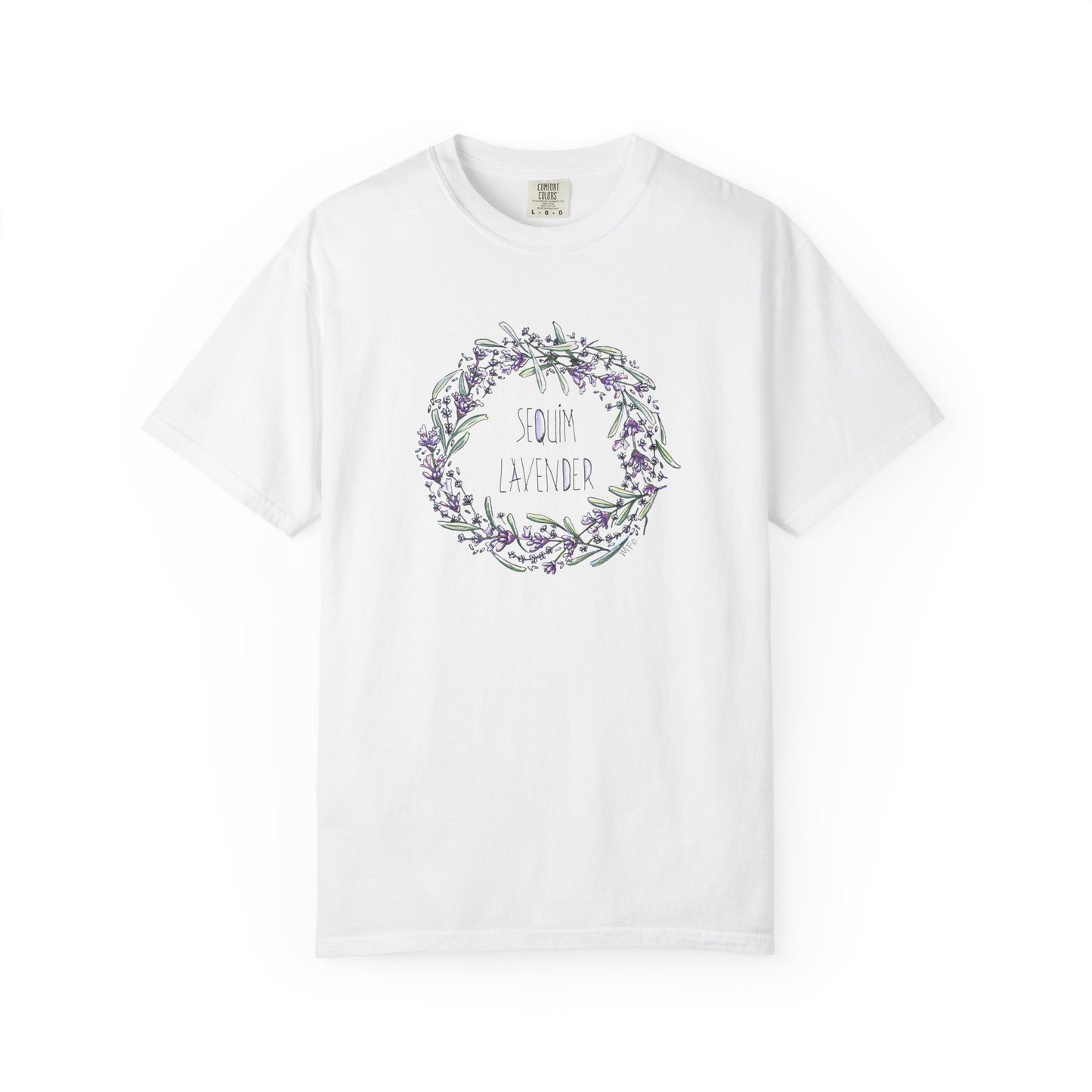 Lavender Wreath, Sequim WA - Unisex Garment-Dyed T-shirt by artist Marie Frederique
