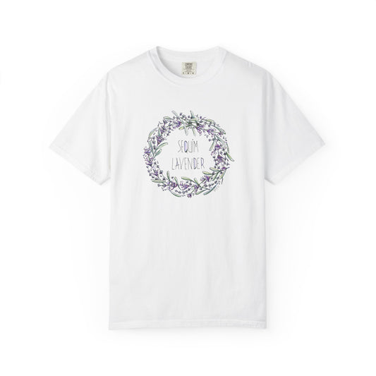 Lavender Wreath, Sequim WA - Unisex Garment-Dyed T-shirt by artist Marie Frederique