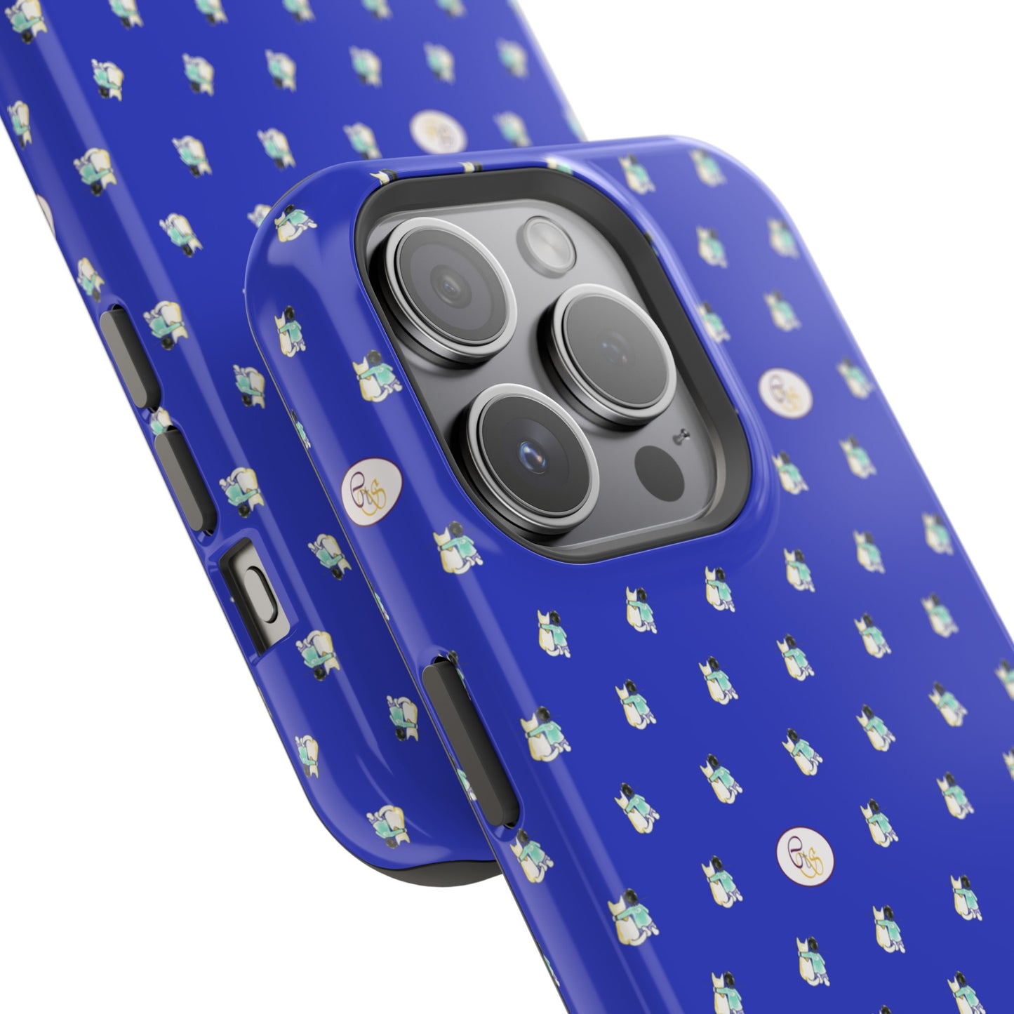 CTS Blue - repeat pattern boy and dog, Impact-Resistant Phone Cases by artist Marie Frederique