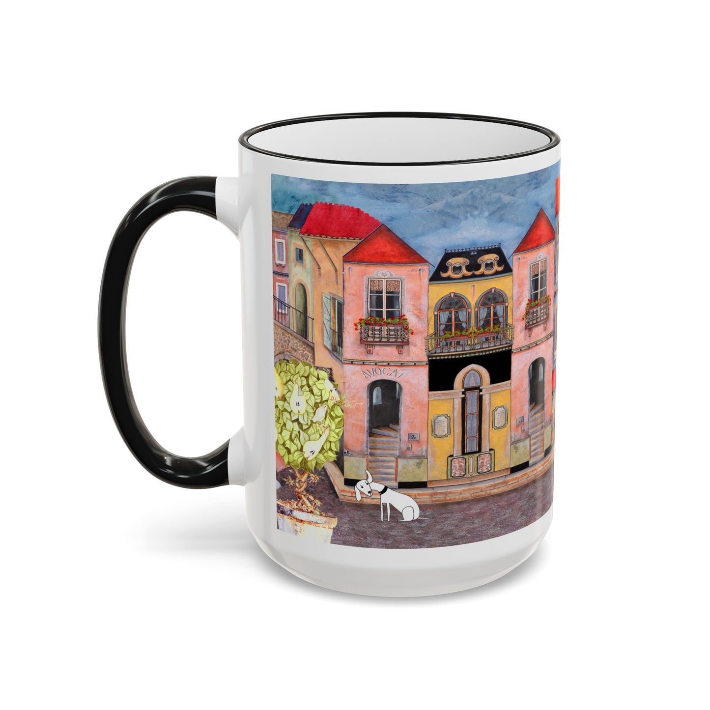 Chefetteville, Street Café Mug (11oz/15oz) - European Village Art by artist Marie Frederique