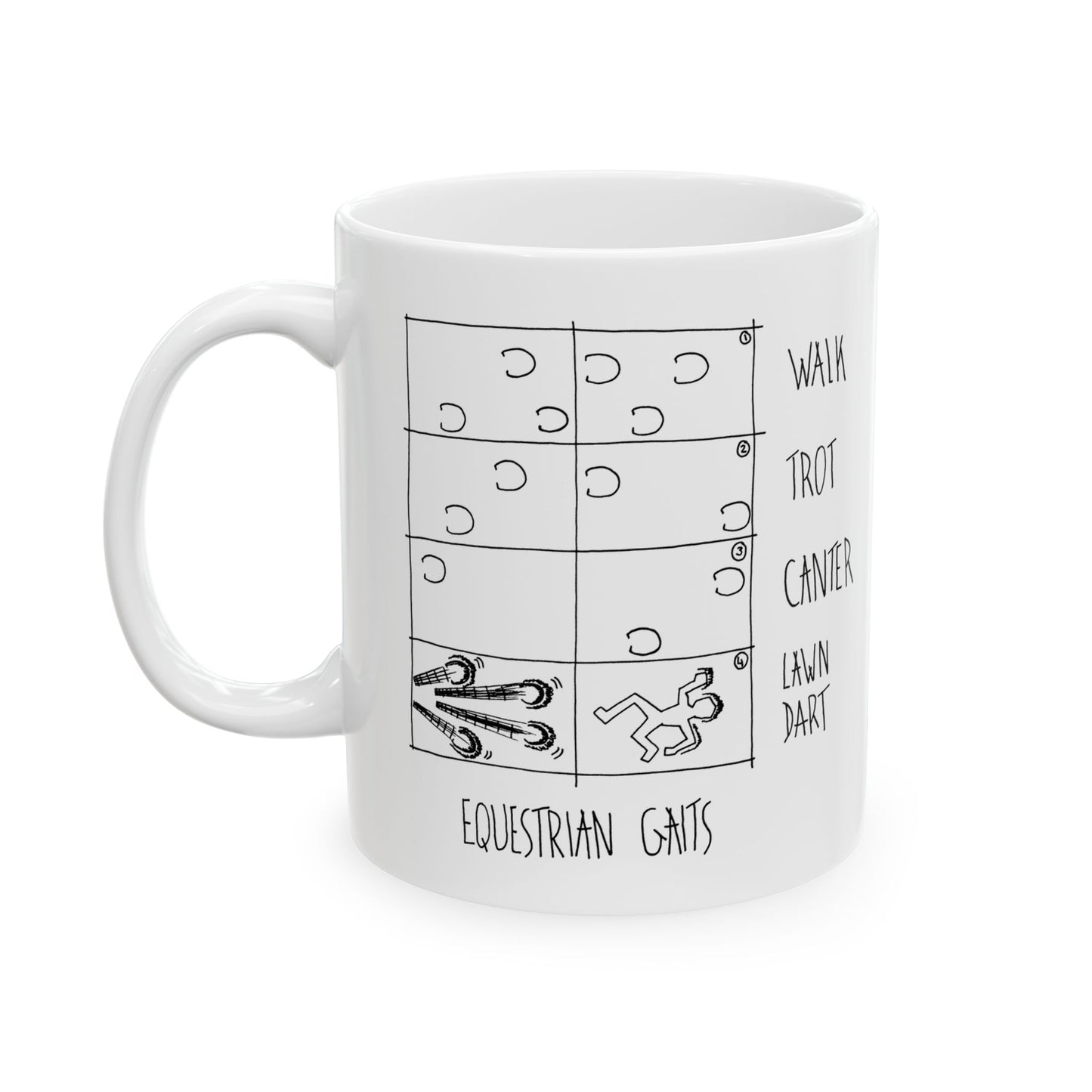 CTS Lawndart, Equestrian Gaits humor - Ceramic Mug, (11oz, 15oz) by artist Marie Frederique