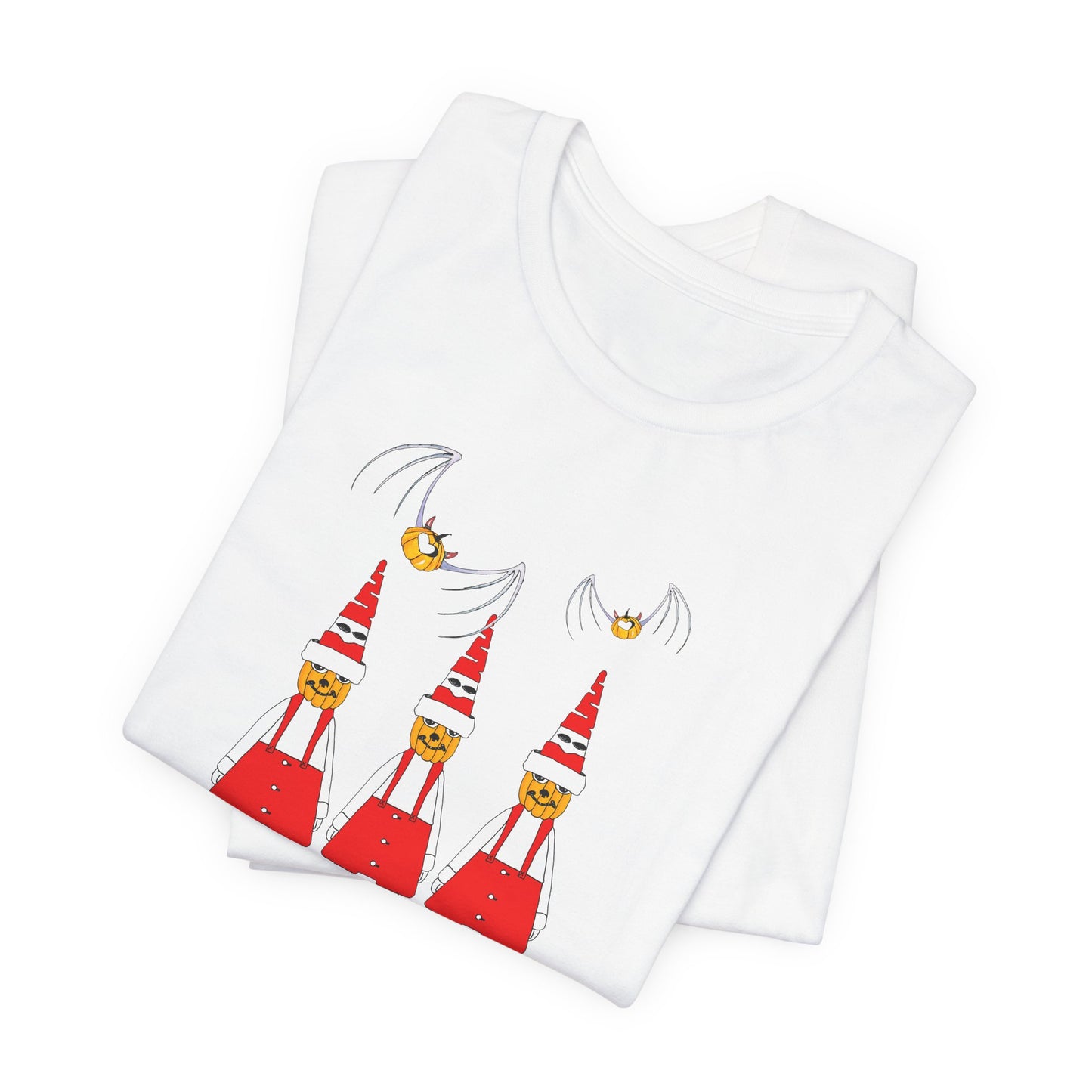 Holiday Pumpkin Santas - Unisex Short Sleeve Tee by artist Marie Frederique