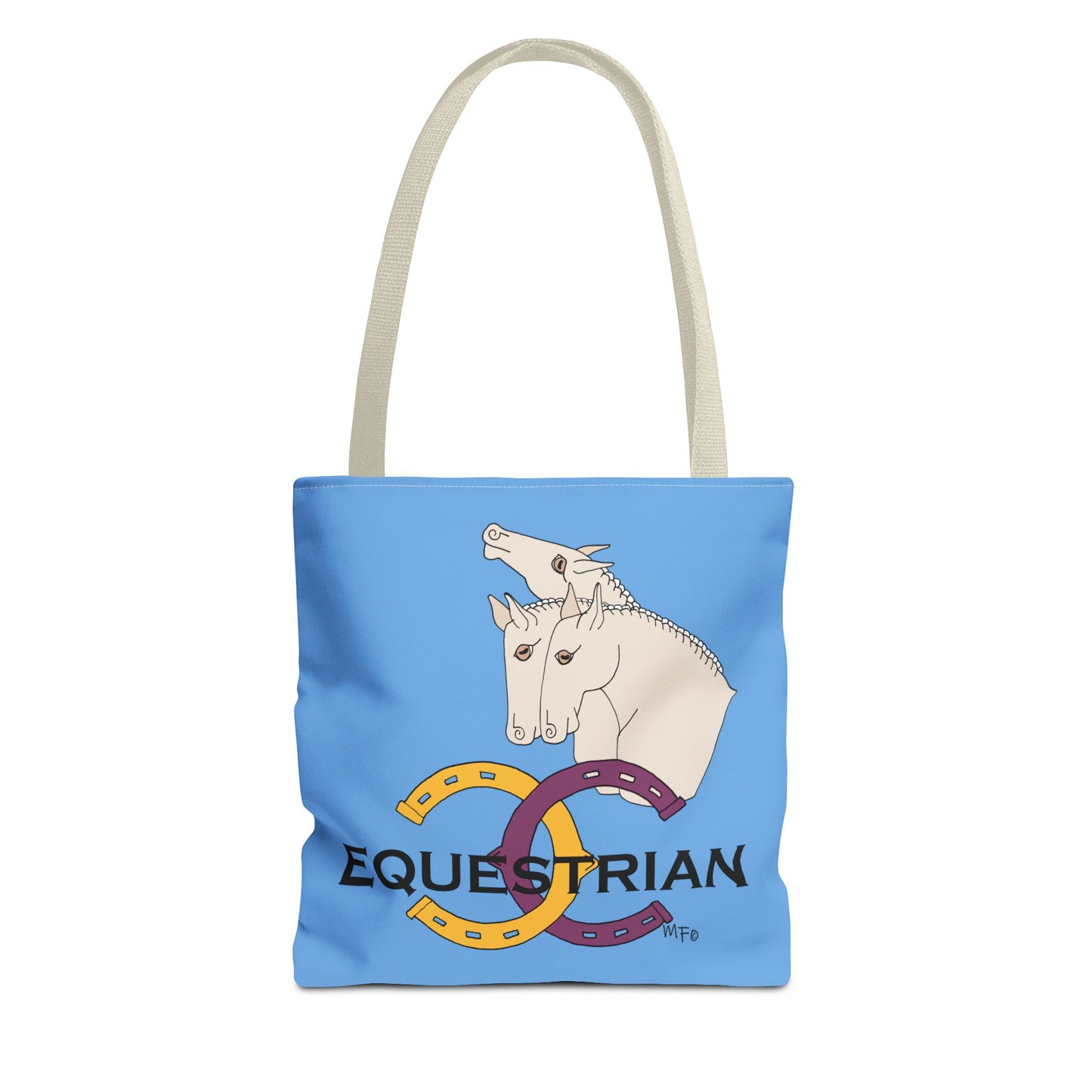 EQUESTRIAN CTS, Light Blue Tote Bag in 3 sizes and black or beige handles by artist Marie Frederique